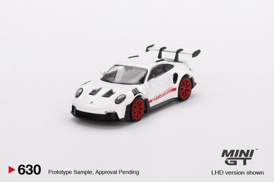 Mini GT 1/64 Porsche 911 (992) GT3 RS White with Pyro Red Package image